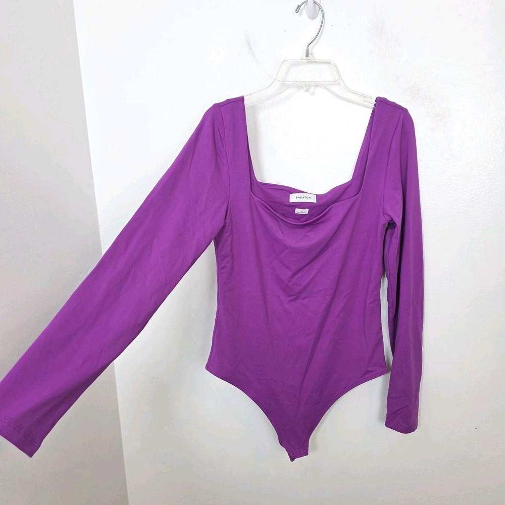 Babaton Aritzia Contour Long Sleeve Square Neck Bodysuit Purple Size L Stretch